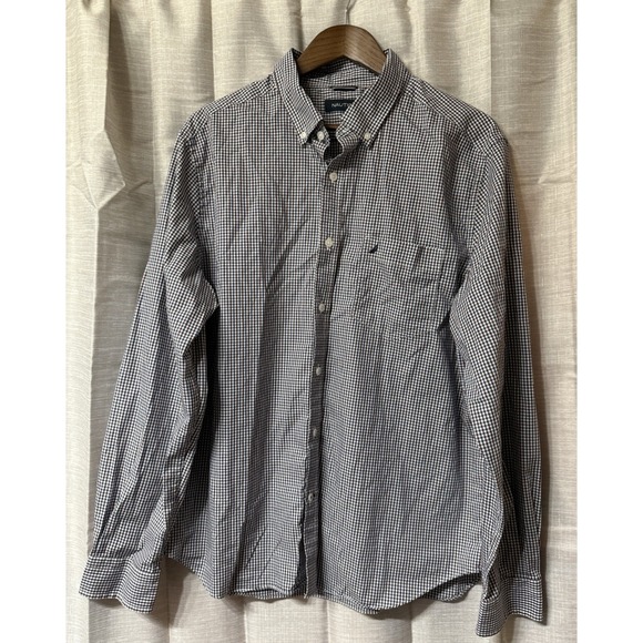 EUC Nautica Mens Button Down Shirt  Long Sleeve  XL Blue Burgandy Plaid - Picture 1 of 9